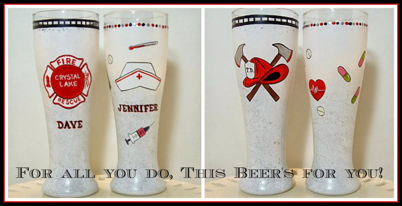 Fireman and Nurse Painted Pilsner Custom Fireman and Nurse Occupation Painted Pilsner / www.kudoskitchenbyrenee.wazala.com