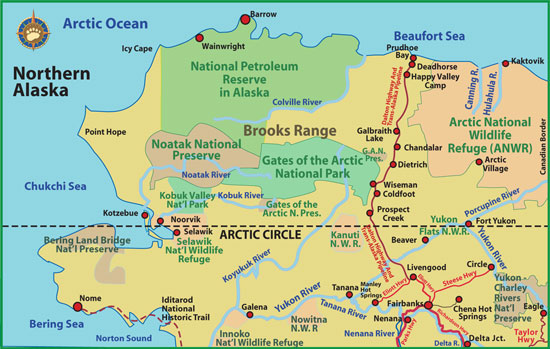Maps of Alaska Roads By Bearfoot Guides: Map Of The Brooks Range And North  Of The Arctic Circle