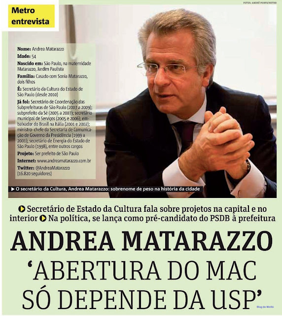 Entrevista de Andrea Matarazzo ao Jornal Metro