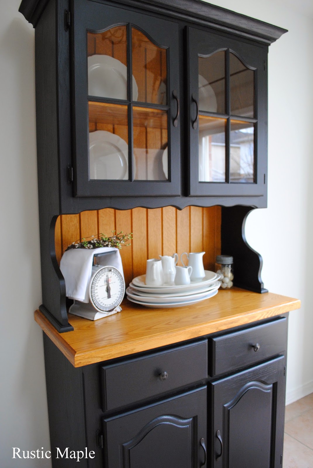 Rustic Maple: Oak Buffet And Hutch With Fusion Mineral Paint In Oak Buffet and Hutch with Fusion Mineral Paint in Coal Black - Rustic Maple: Oak Buffet And Hutch With Fusion Mineral Paint In