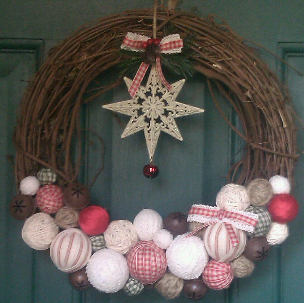 Jen's Happy Spot Ribbon, Twine, Jute Handmade Ball Christmas Wreath