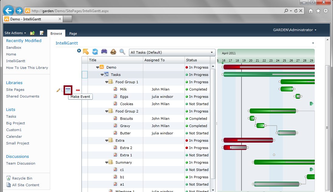 IntelliGantt SharePoint Task and Calendar List Integration