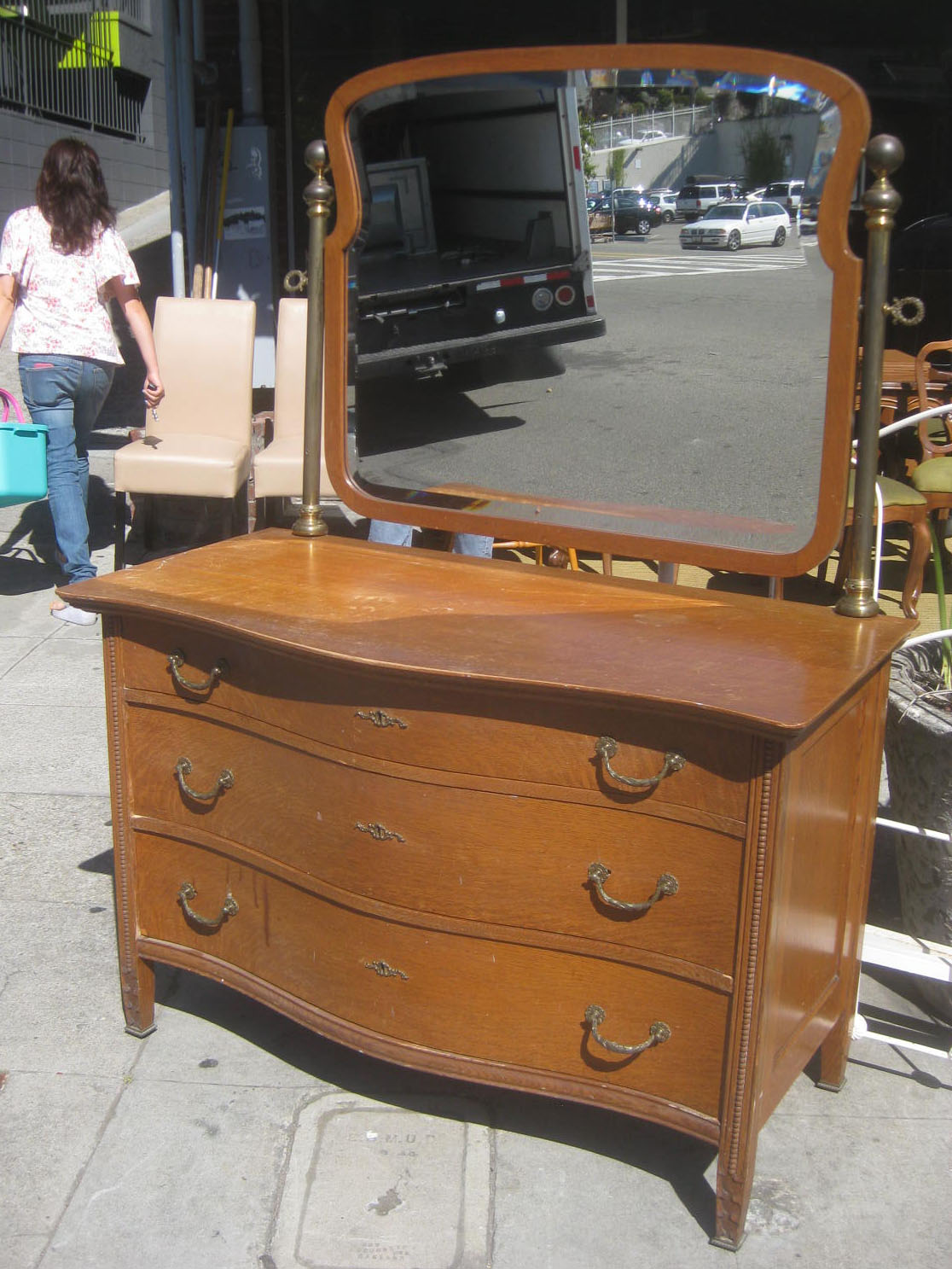 UHURU FURNITURE & COLLECTIBLES SOLD Antique Oak & Brass Dresser