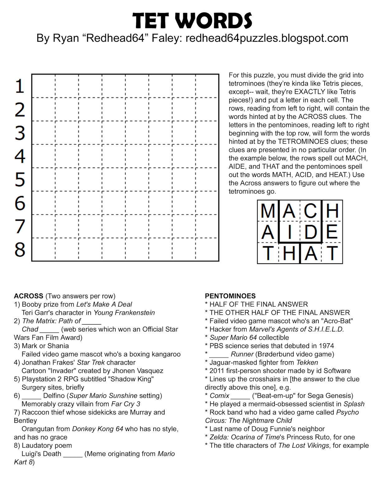 Redhead64's Obscure Puzzle Blog! TETRIS MONTH Puzzle 21 Tet Words