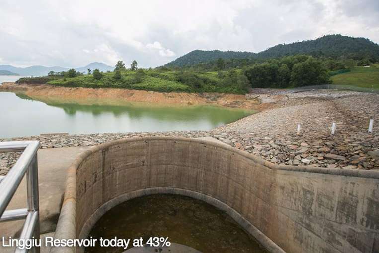 The water level at the Linggiu Reservoir has dropped from 55 per cent in August to 43 per cent in November due to low rainfall over the reservoir catchment area in the past year.