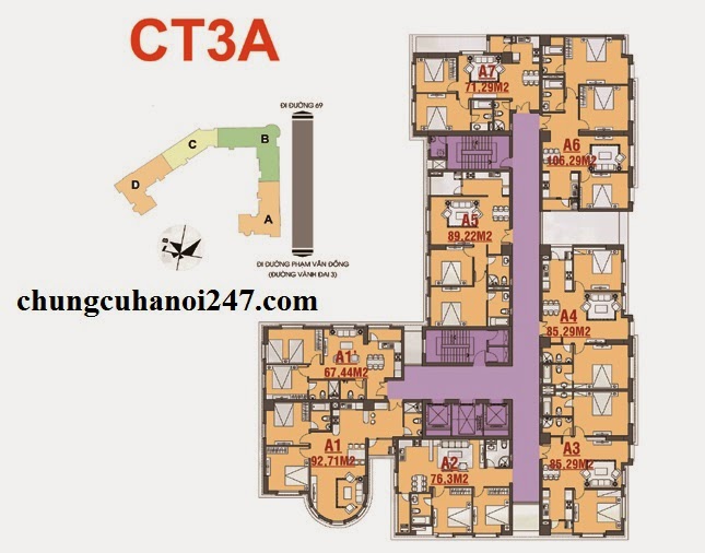 Mặt bằng tầng căn hộ block CT3A Cổ Nhuế Hoàng Quốc Việt Residentials Mặt bằng tầng căn hộ chung cư CT3A Cổ Nhuế - Hoàng Quốc Việt Residentials