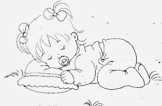 desenho bebe menina dormindo com chupeta e travesseiro para pintar
