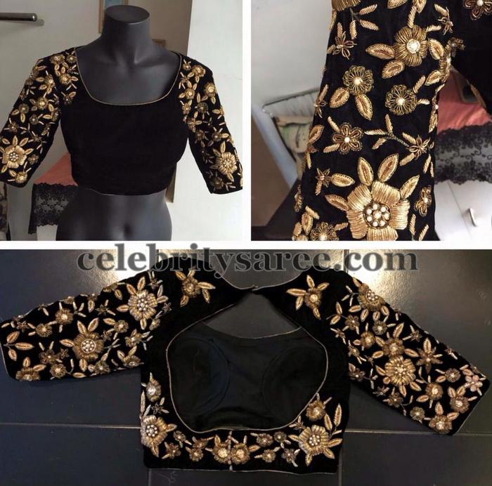 Elbow Length Blouse in Black Saree Blouse Patterns