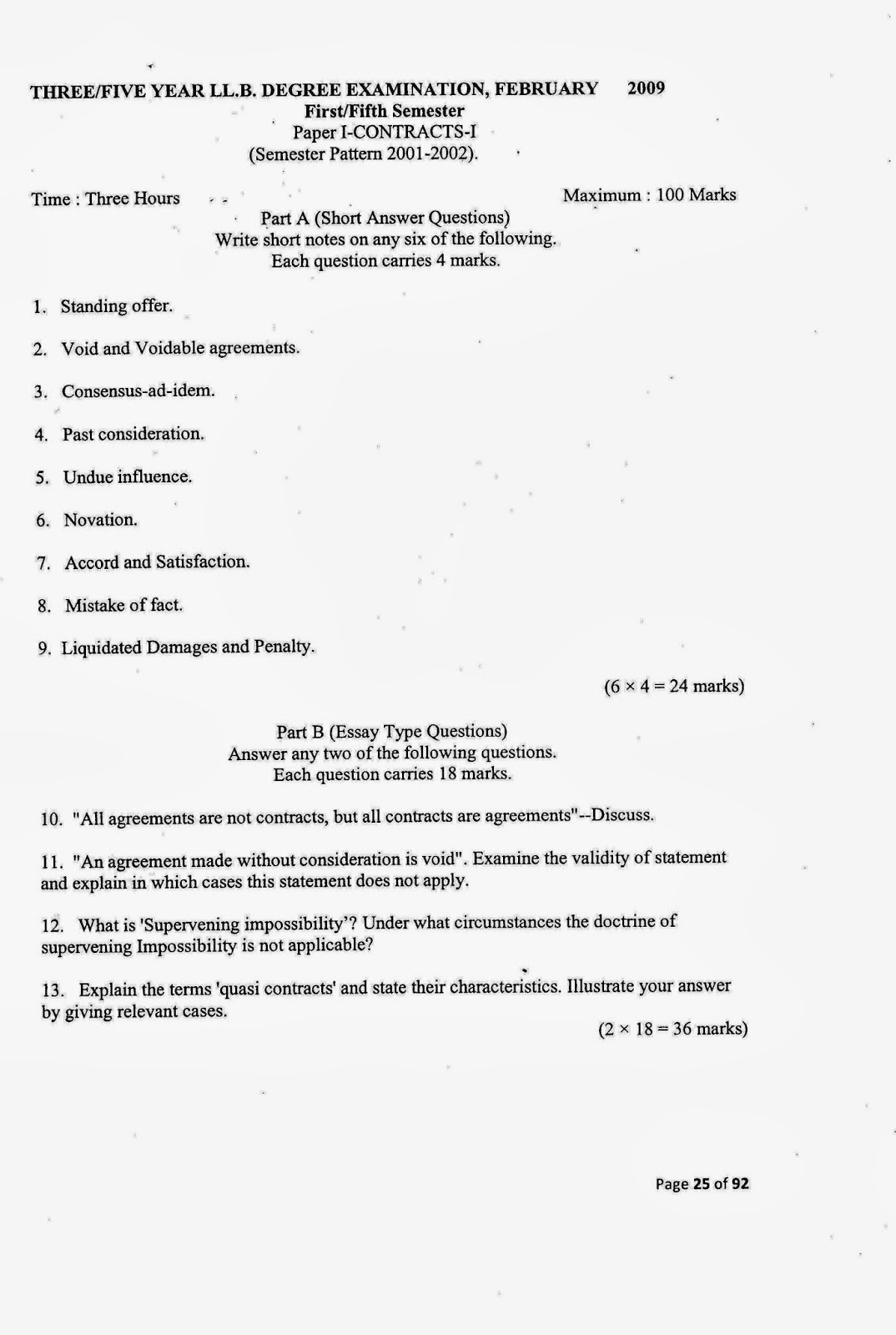 Contracts exam and sample answers image
