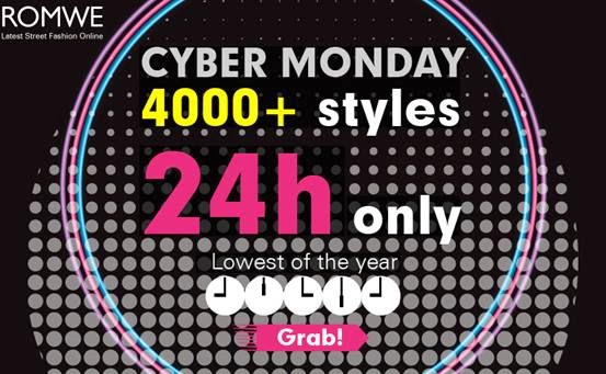 Romwe Cyber Monday sale, 2nd December!  4000+ styles, from $1.99, only 24 hours!