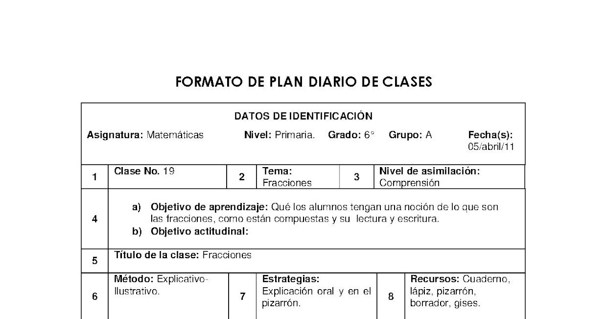 formato de planeacion de clases