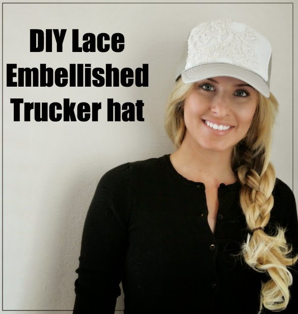 DIY lace embellished trucker hat.  Love this!