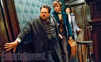 Dan Fogler, Eddie Redmayne and Katherine Waterston in Fantastic Beasts and Where to Find Them