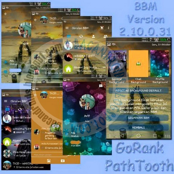 download BBM Mod Tema GoRankPathTooth Transparan dan Change Background V2.10.0.31 terbaru