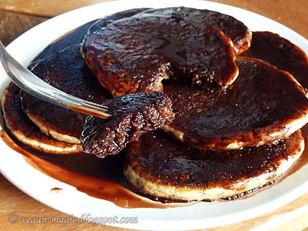 Whole Wheat Orange Pancakes with Chocolate Sauce