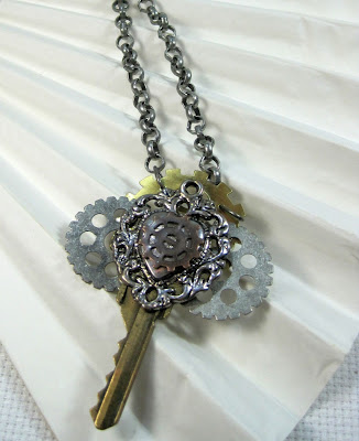 Gear and Key Pendant Steampunk Key Pendant