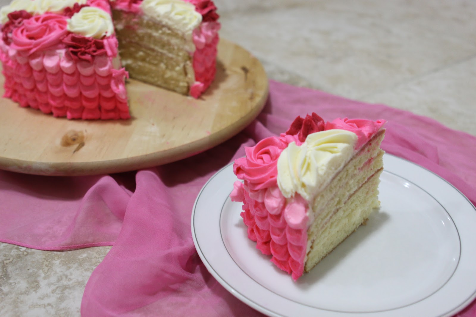 Sweet Frosting Vanilla Cake with Cream Cheese Filling and Butter Cream