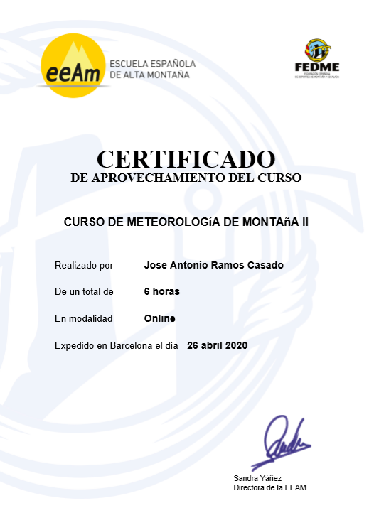 CURSO DE METEOROLOGIA DE MONTAÑA II (FEDME)