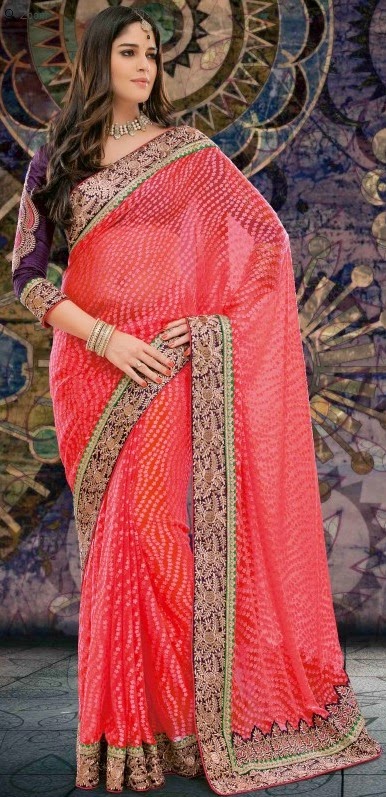 Brasso Peach Designer Embroidery Saree with Unstitched Blouse