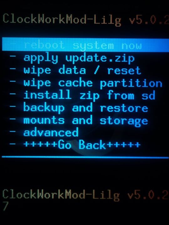 Screenshots Of Latest Clockwork Mod Lilg Recovery v5.0.2.7 On Samsung Galaxy Pop/Mini GT-S5570