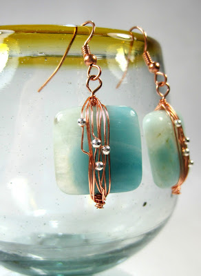 Copper Wirework Earrings Wire Wrapped Copper and Stone Earrings
