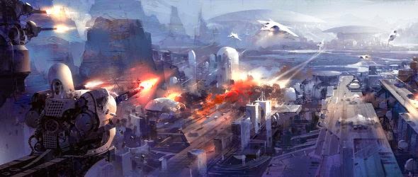 Cenários de fantasia e batalhas de ficção científica nas ilustrações de Jae Cheol Park a.k.a. Paperblue Jae-Cheol Park paperblue ilustrações paisagens cenários naves militares fantasia ficção científica