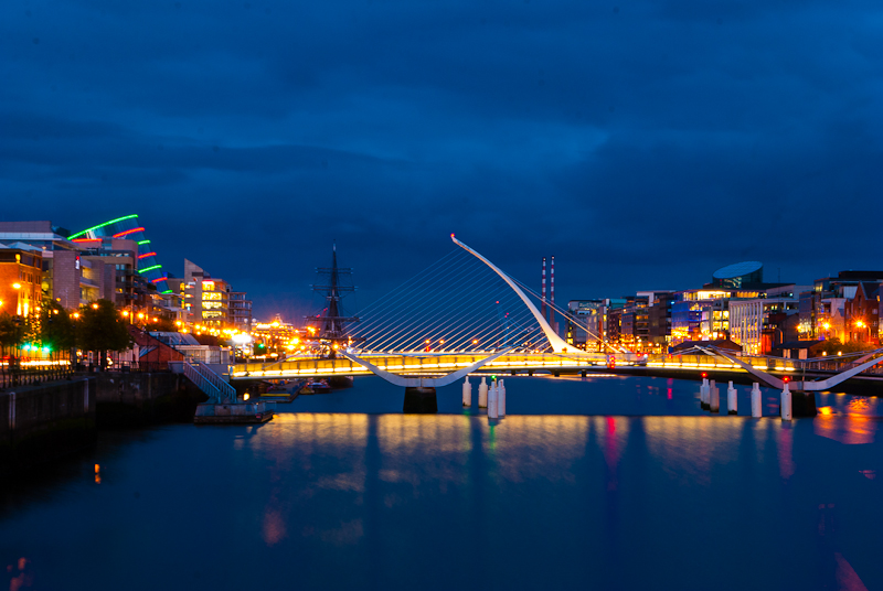 Samuel Beckatt Bridge in Dublin at night Picture of the Night lights on the Samuel Beckatt Bridge in Dublin Ireland