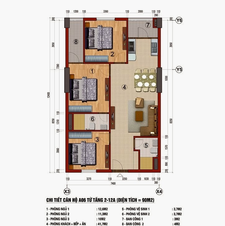 Chung cư 283 Khương Trung, Căn A6, diện tích 90m2 Chung cư 283 Khương Trung, Căn A6, diện tích 90m2