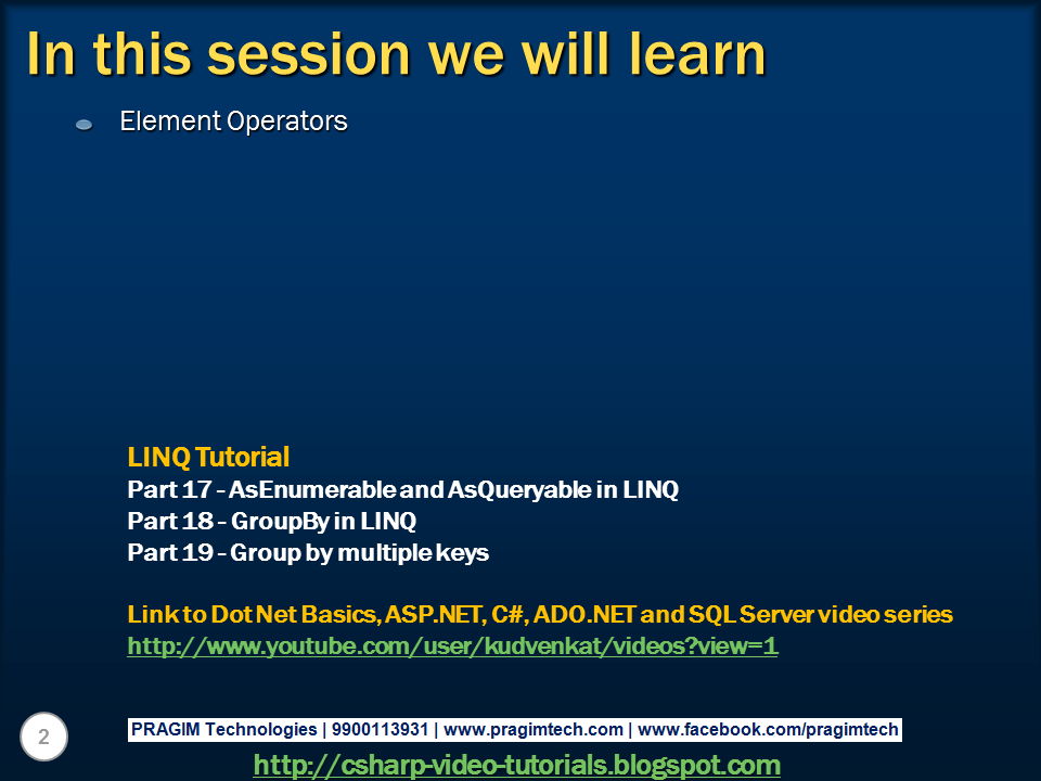 Sql Server And C Video Tutorial Part 20 Element Operators In LINQ