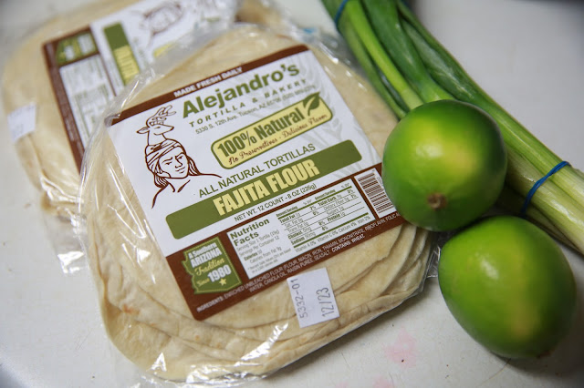 tortillas, limes, green onions