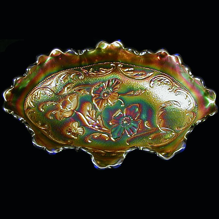 EAPG Blue Carnival Poppy Pickle Dish