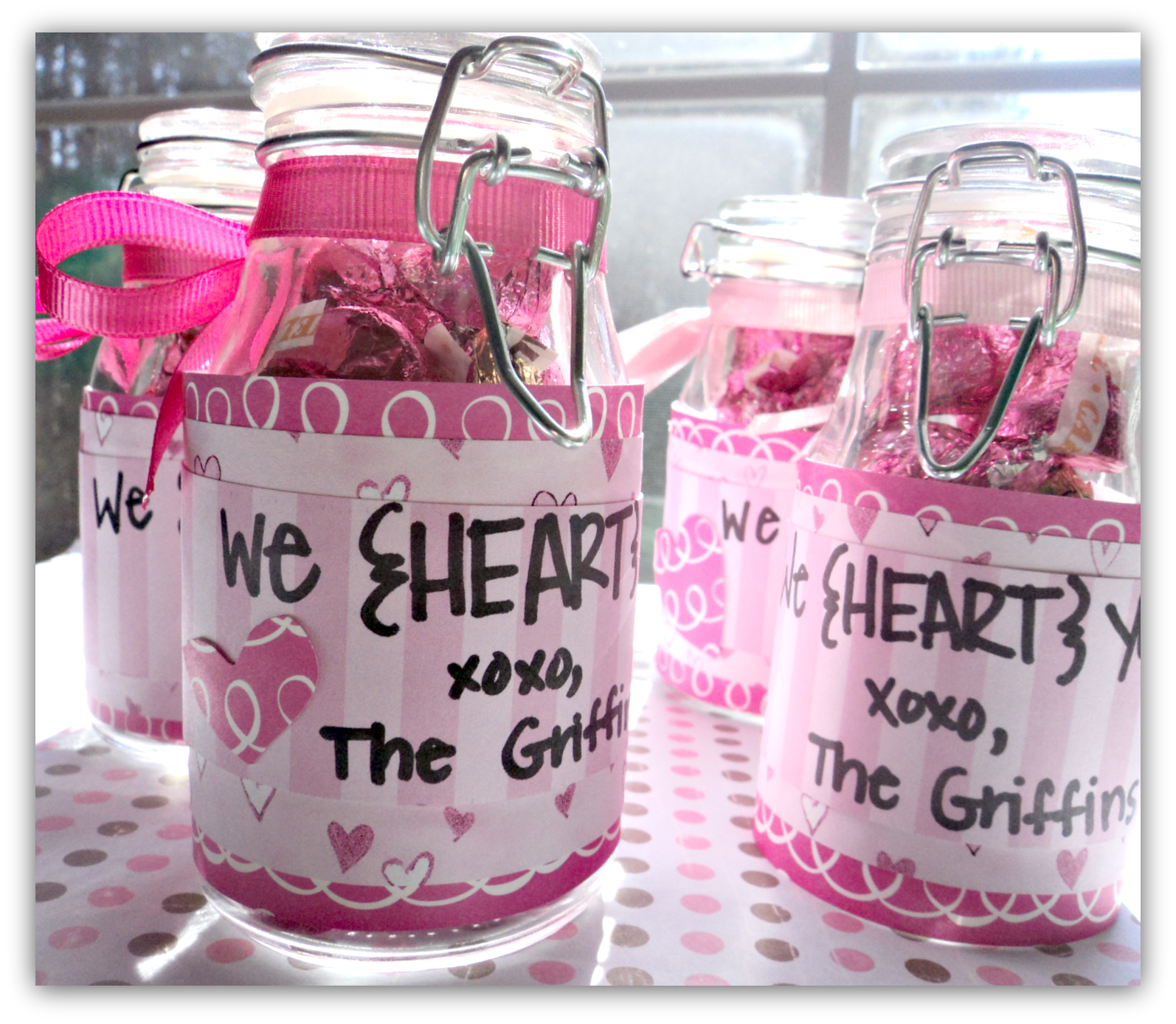 White polka dot cello basket bags The Canny Crafter: I Heart these Valentine Kiss Jars