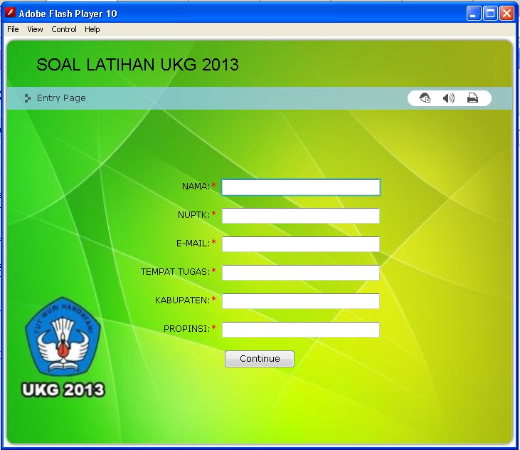 Contoh tampilan depan Aplikasi UKG Online 2013 untuk TK-PAUD
