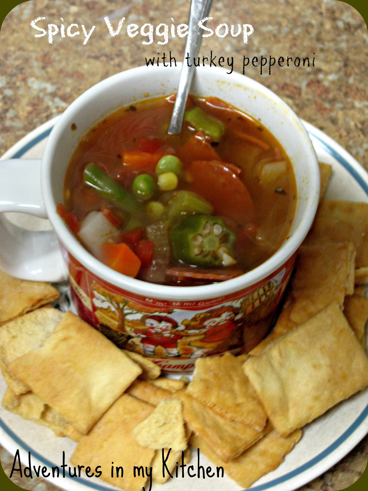 Spicy Veggie Soup w/turkey pepperoni