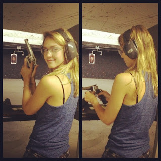 Jessica Alba at a Firing Range in Burbank with a gun in her hand