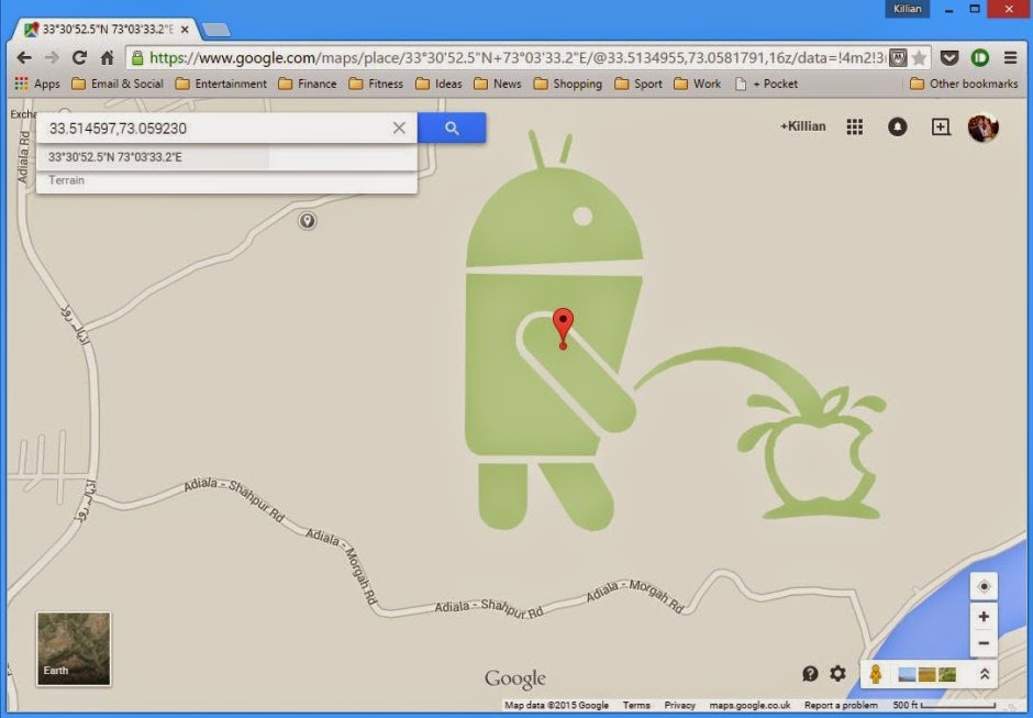 Android bot caught urinating on Apple logo in Google Maps