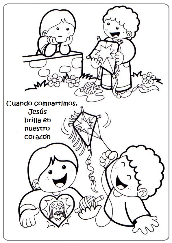 : Viñetas para colorear para enseñar a los niños a compartir : Viñetas para colorear para enseñar a los niños a compartir
