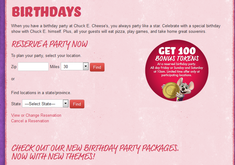 Chuck e cheese birthday party coupons