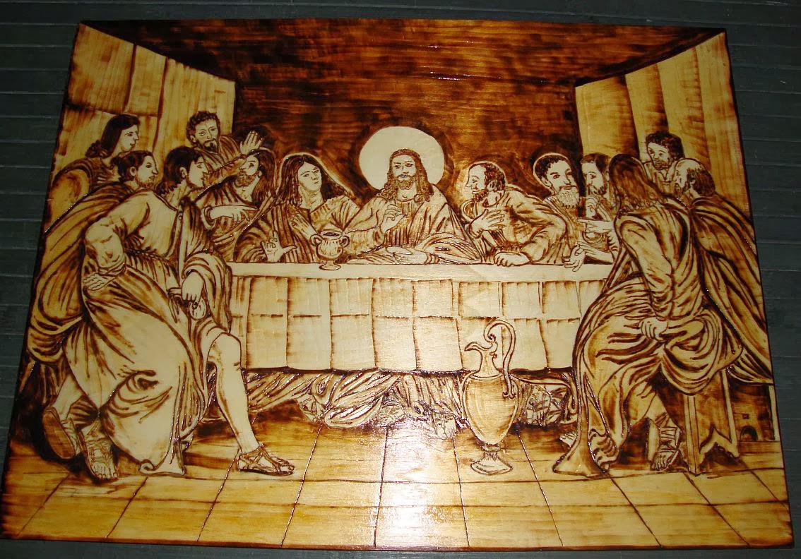 última Ceia de Cristo em pirogravura