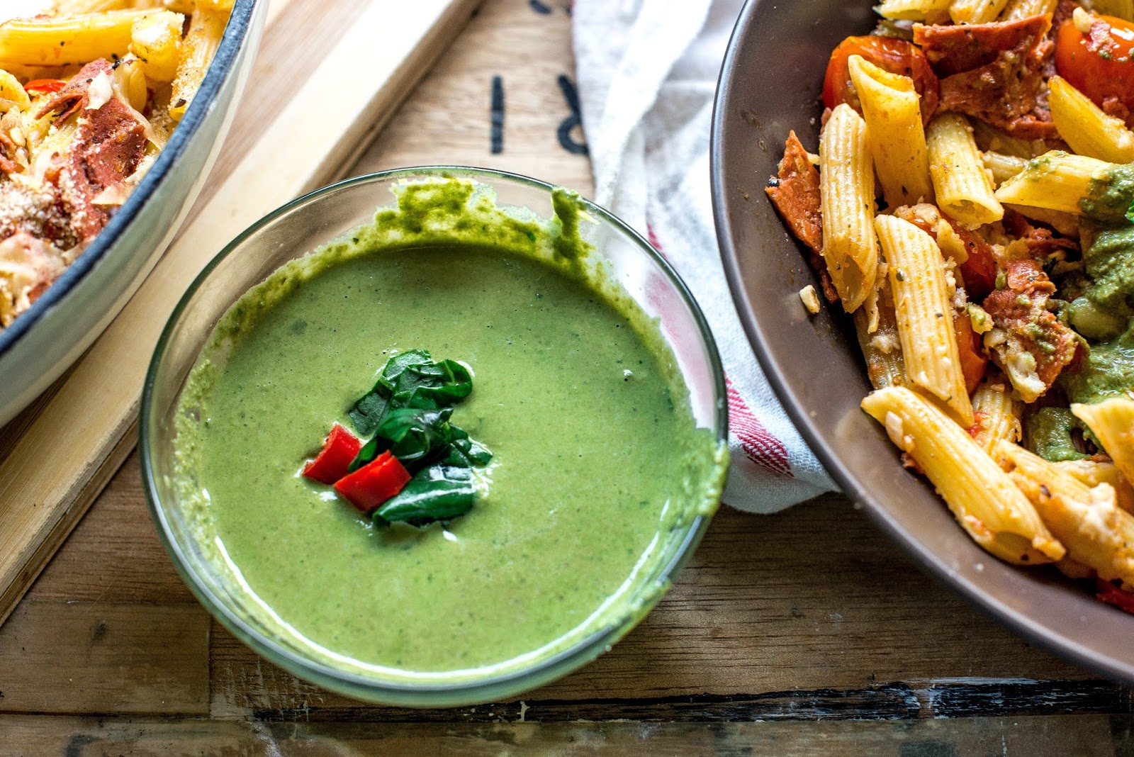 Vegan in Melbourne Vegan salami, tomato, and basil pasta bake.