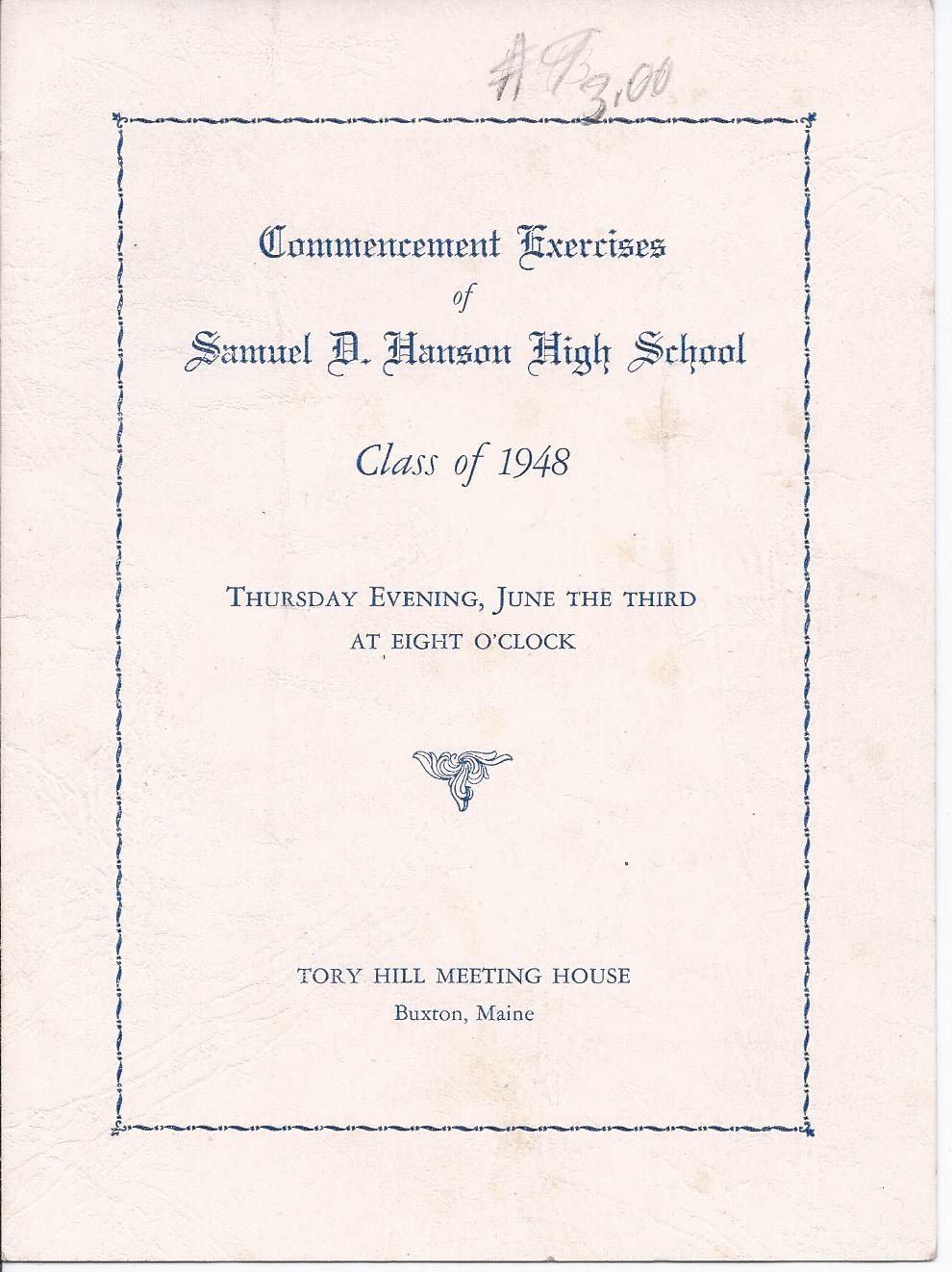 Heirlooms Reunited 1948 Graduation Program of Samuel D. Hanson High School at Buxton, Maine
