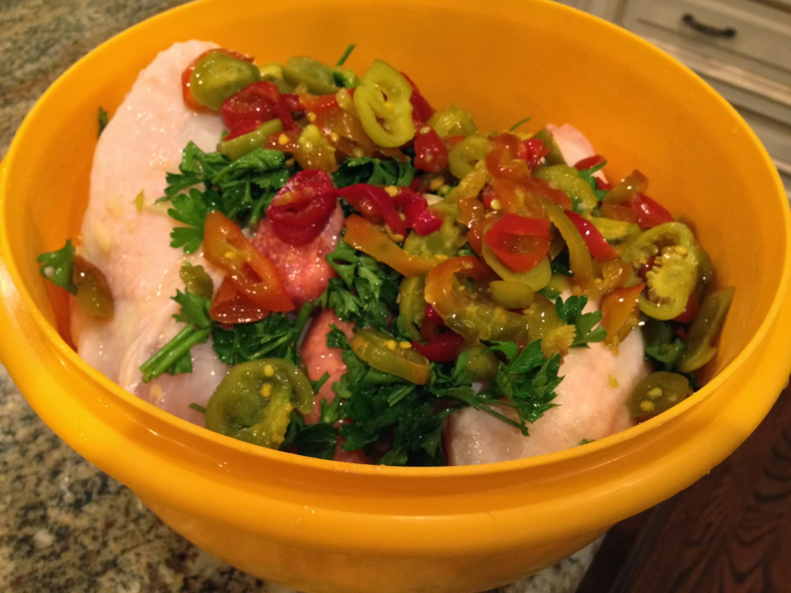 The Notable Nook Chicken with Hot Turkey Sausage and Hot Cherry Peppers!