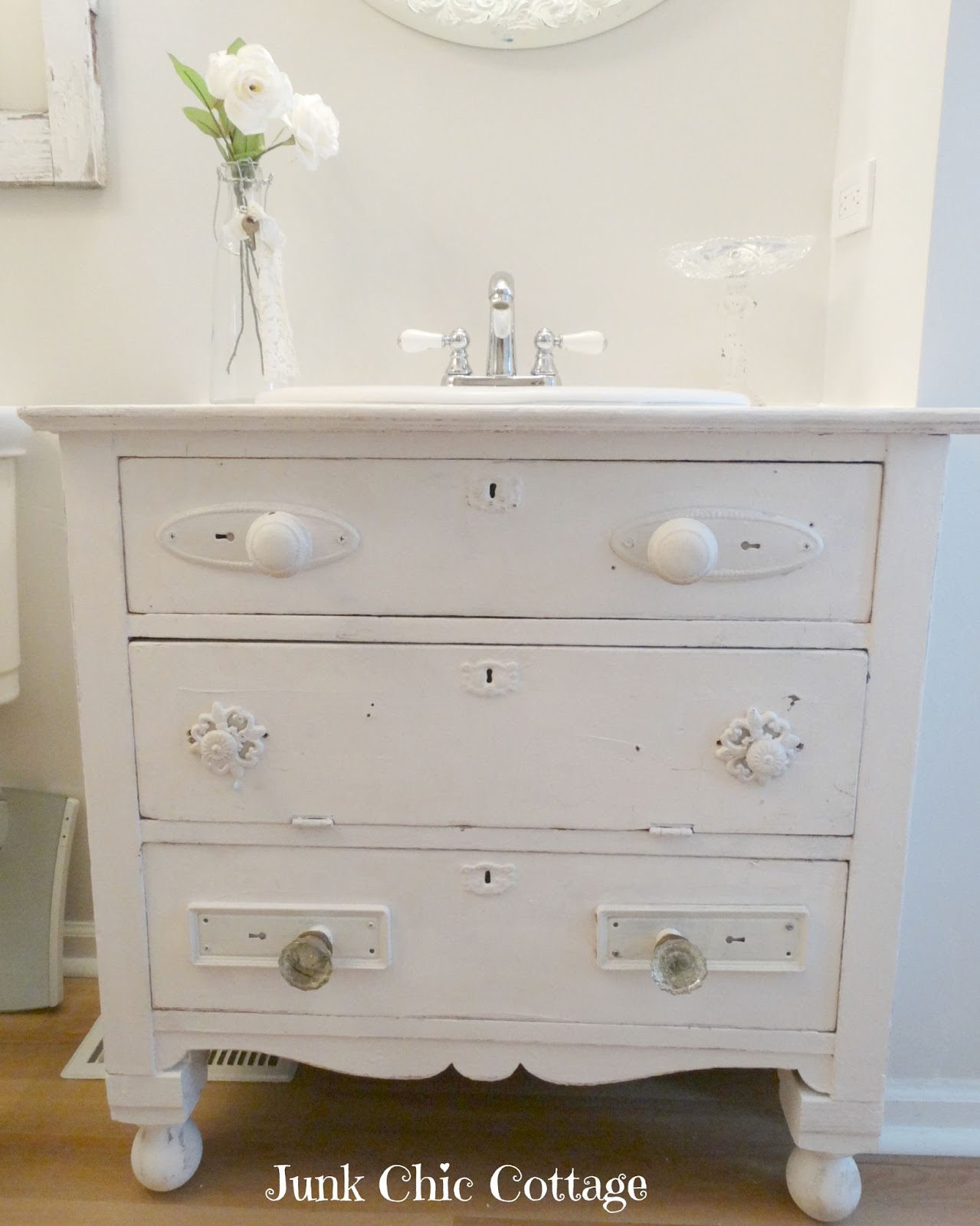 Junk Chic Cottage Vintage Dresser Re Loved into Sink Vanity
