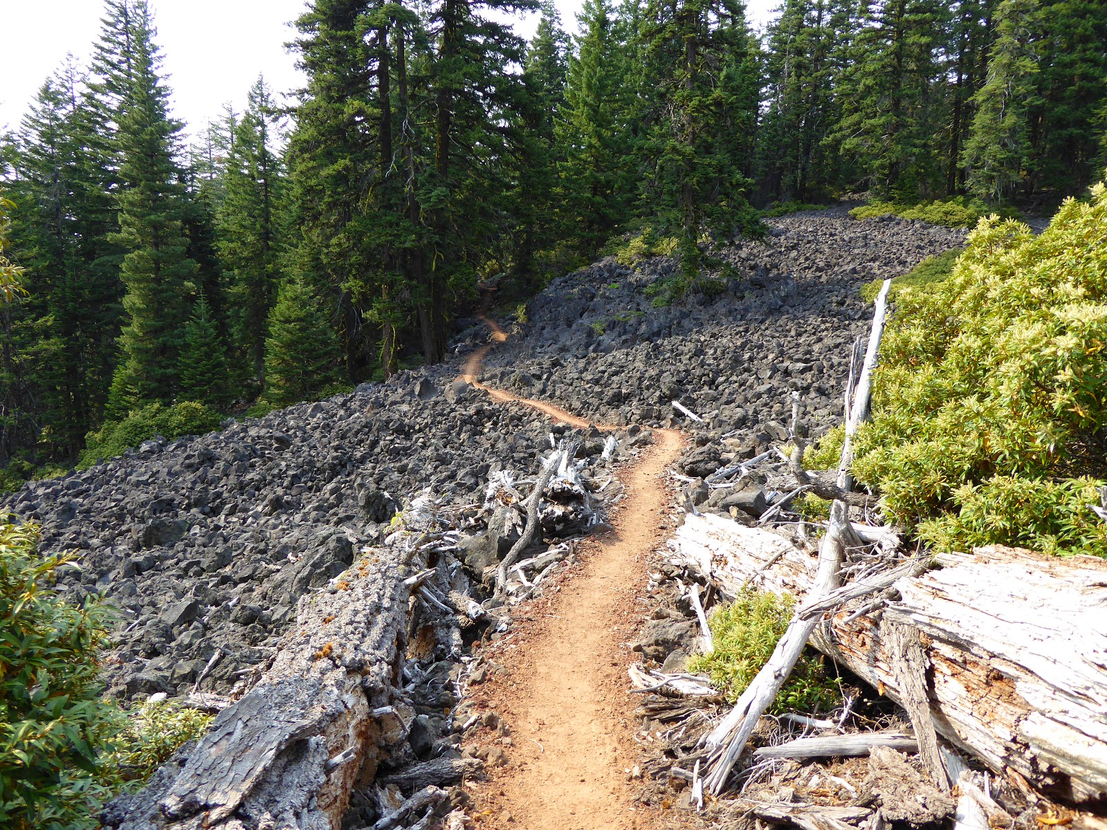 The trail crossed a lava rock scramble