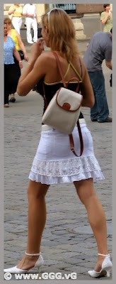 Lady in the summer skirt on the street 