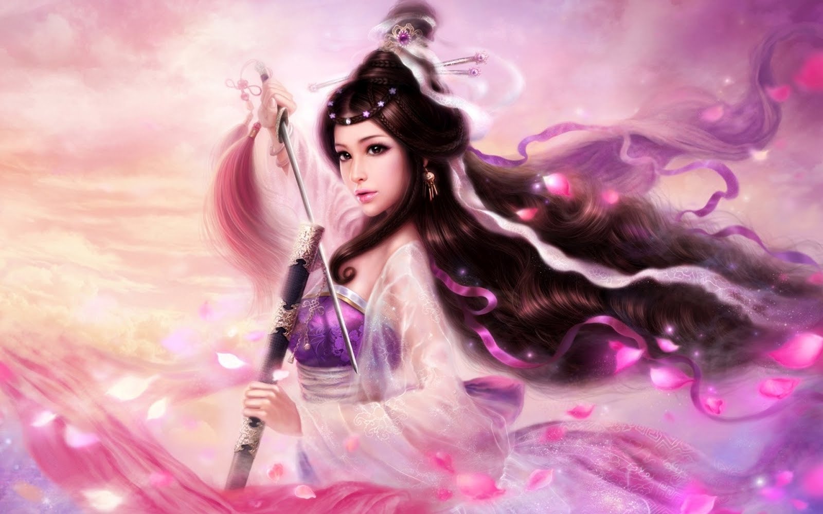 Long hair purple girl sword 1920x1200