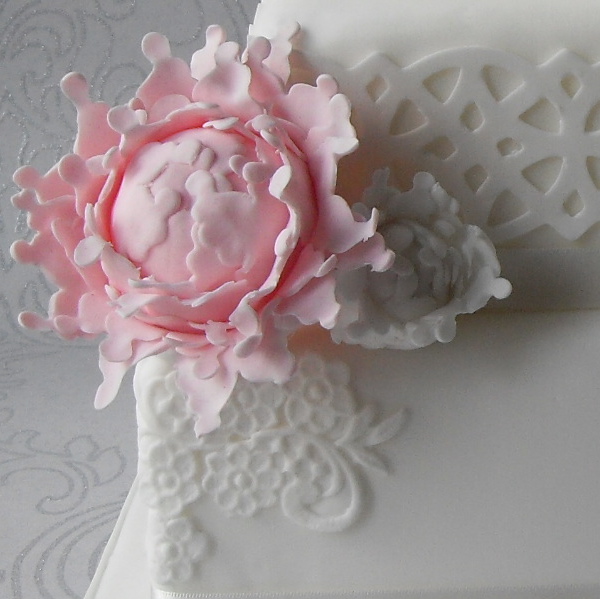 Peony Lattice Wedding Cake Peony Lattice Wedding Cake Large pink peonies