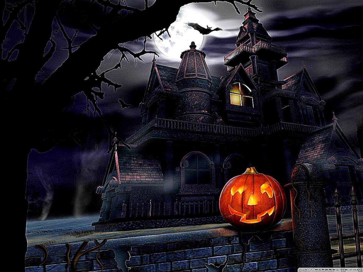 Spooky House Bats Pumpkin Full Moon Hallowmas Halloween HD desktop Spooky House Bats Pumpkin Full Moon Hallowmas Halloween HD desktop