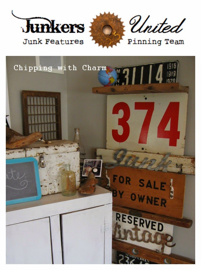 Chipping with Charm:  Junkers United, Crazy Signs and Hooks Wall...http://www.chippingwithcharm.blogspot.com/