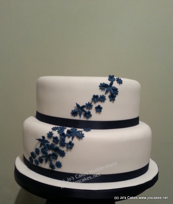 Two Tier Wedding Cake Elegant Two Tier Navy Blossom Wedding Cake